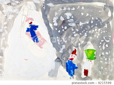 child's painting - winter sledding 9215599