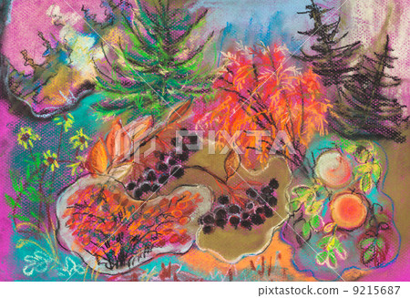 Children Drawing Autumn Forest Stock Illustration