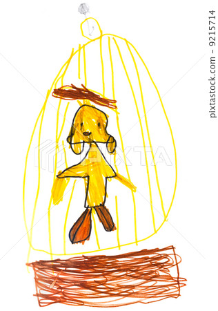 child's drawing - bird in cage child's drawing - bird in cage 9215714