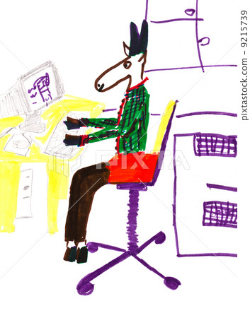 child's drawing - donkey in office 9215739