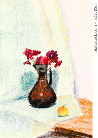 child's paiting - flower vase with red chrysanthemum child's paiting - flower vase with red chrysanthemum 9215856