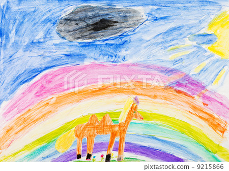child's drawing - horse under rainbow child's drawing - horse under rainbow 9215866