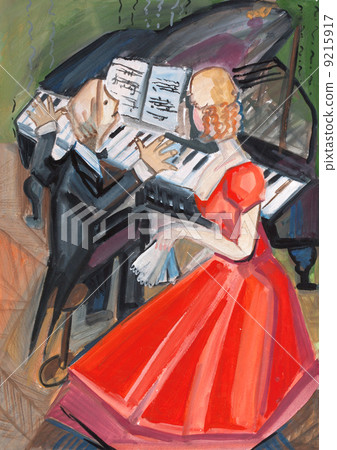woman in red dress and pianist woman in red dress and pianist 9215917