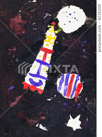 child's painting - planets and rocket 9216209