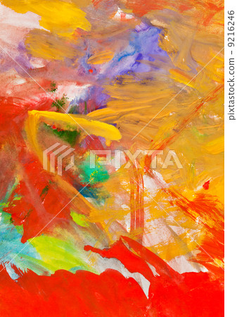 child's painting - red and yellow gouache brush strokes 9216246