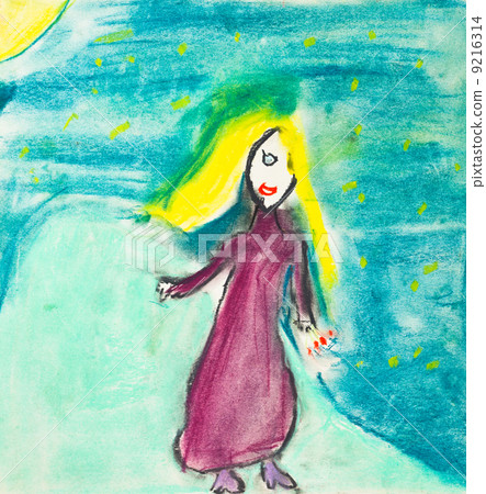 children drawing - girl with long yellow hair children drawing - girl with long yellow hair 9216314