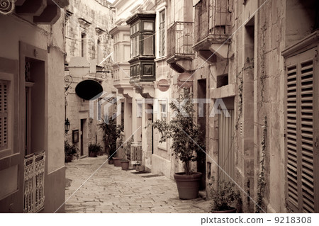Retro photo of ctreet in old European town 9218308