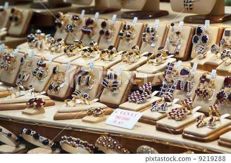 garnet jewelry in store window garnet jewelry in store window 9219288