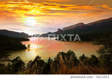 mountains lake in sunset mountains lake in sunset 9221051