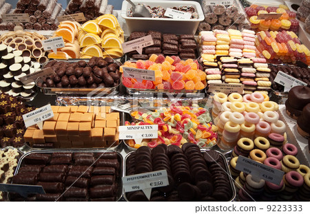 sweets on counter in market 9223333