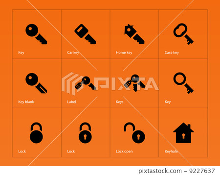 Key icons on orange background. 9227637