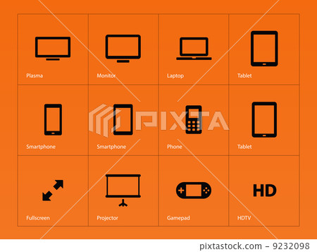 Screens icons on orange background. Screens icons on orange background. 9232098