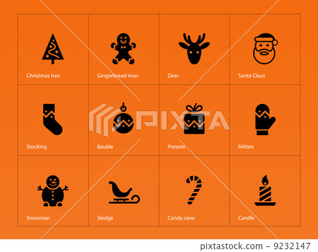 Christmas icons on orange background. 9232147