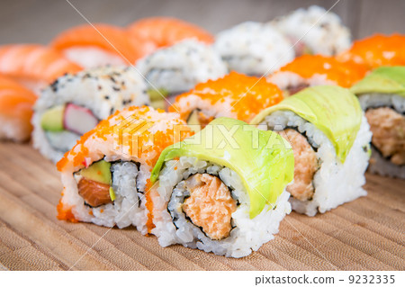 Variation of  tasty sushi rolls 9232335