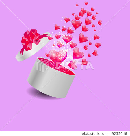 Valentines Day Card with Gift Box and Heart Shaped Balloons, Vec 9233046