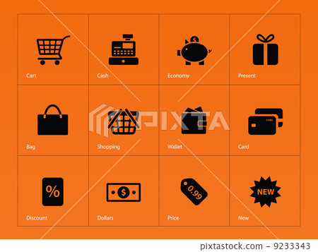 Shopping icons on orange background. Shopping icons on orange background. 9233343