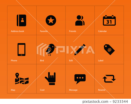 Social icons on orange background. 9233344