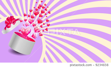 Valentines Day Card with Gift Box and Heart Shaped Balloons, Vec 9234838