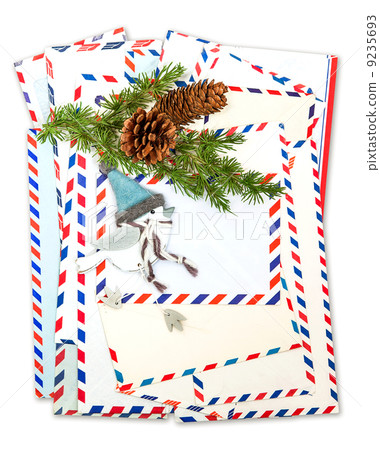 Vintage air mail envelopes with winter bird decoration Vintage air mail envelopes with winter bird decoration 9235693