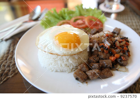 roast beef with black pepper and fried egg on rice roast beef with black pepper and fried egg on rice 9237570