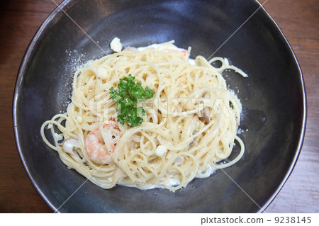 Spaghetti Carbonara with shrimp Spaghetti Carbonara with shrimp 9238145