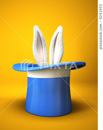 Blue top hat with rabbit ears  isolated on yellow background 9241933