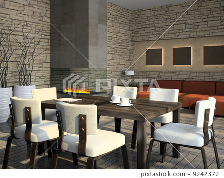 Interior of the living-room with fireplace Interior of the living-room with fireplace 9242372