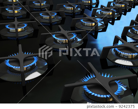 Blue gas flame on the hob 3D rendering 9242375