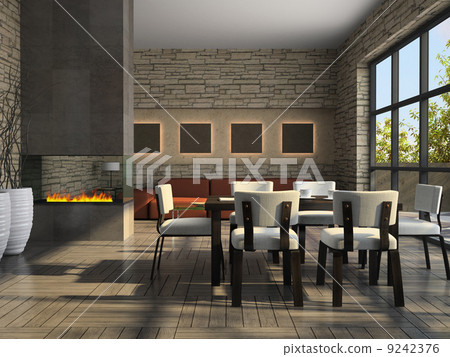Interior of the living-room with fireplace Interior of the living-room with fireplace 9242376