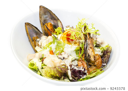 seafood salad on a white background in the restaurant seafood salad on a white background in the restaurant 9243378