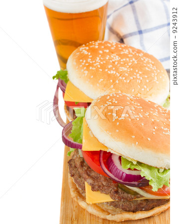 Two Burgers with beer Two Burgers with beer 9243912