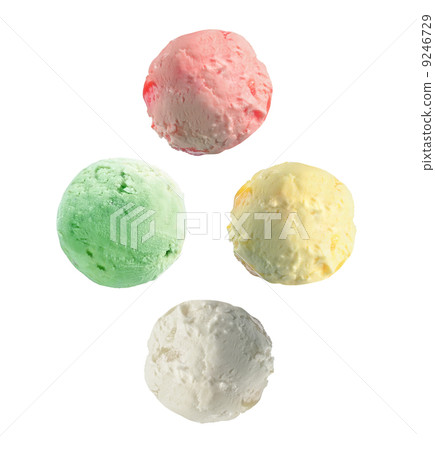 Four isolated scoops of ice cream from side 9246729