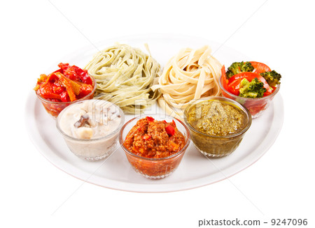 two italian tagliatelles and five various condiments two italian tagliatelles and five various condiments 9247096