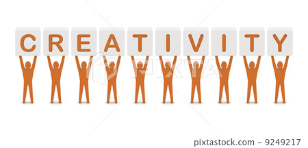 Men holding the word creativity. Concept 3D illustration. 9249217