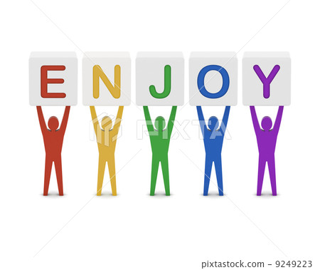 Men holding the word enjoy. Concept 3D illustration. 9249223