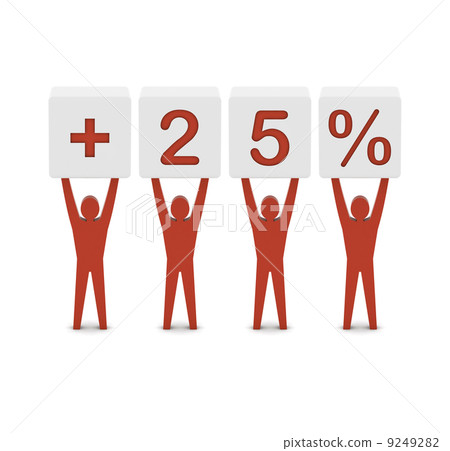 Men holding plus 25 percent. Concept 3D illustration. 9249282