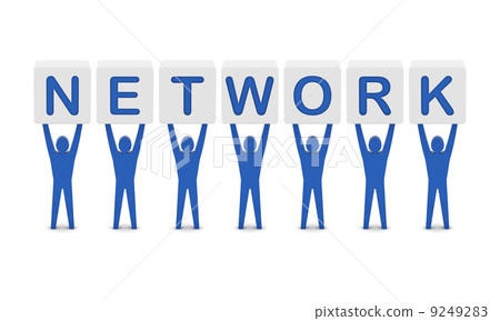 Men holding the word network. Concept 3D illustration. 9249283