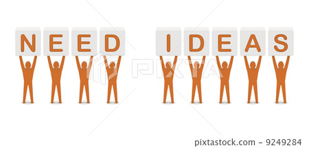 Men holding the words need ideas. Concept 3D illustration. 9249284