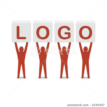 Men holding the word logo. Concept 3D illustration. 9249307