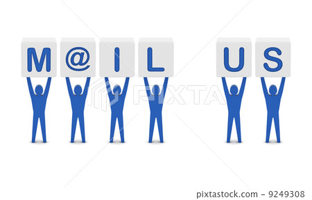 Men holding the words mail us. Concept 3D illustration. 9249308