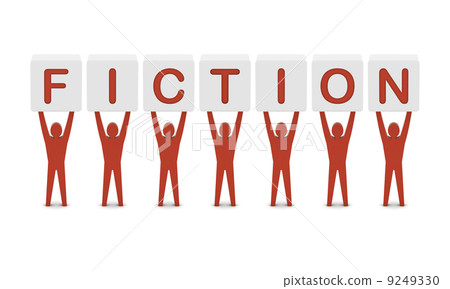 Men holding the word fiction. Concept 3D illustration. 9249330