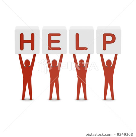 Men holding the word help. Concept 3D illustration. 9249368