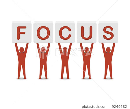 Men holding the word focus. Concept 3D illustration. 9249382