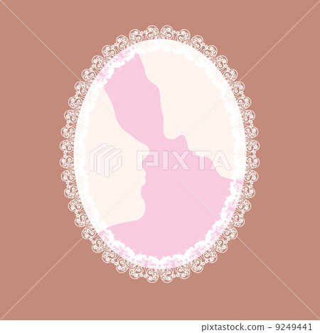couple in love silhouette, vector illustration, white doves ornament 9249441
