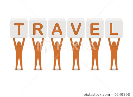 Men holding the word travel. Concept 3D illustration. 9249598