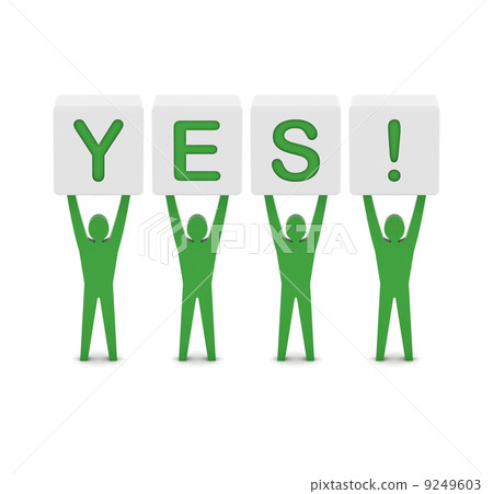 Men holding the word yes. Concept 3D illustration. 9249603