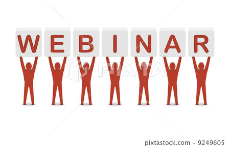 Men holding the word webinar. Concept 3D illustration. 9249605