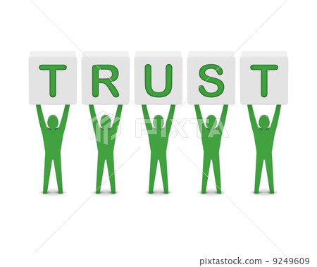 Men holding the word trust. Concept 3D illustration. 9249609