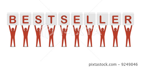 Men holding the word bestseller. Concept 3D illustration. 9249846