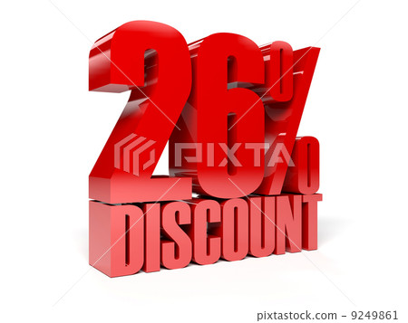 26 percent discount. Red shiny text. Concept 3D illustration. 26 percent discount. Red shiny text. Concept 3D illustration. 9249861